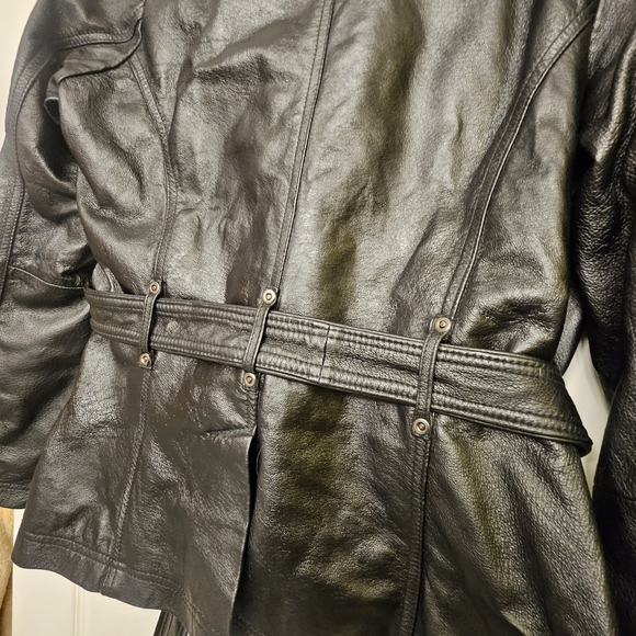 90s Vintage Black Leather Genuine Leather Jacket - Picture 7 of 10